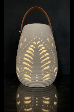 SMALL TROPICAL PATTERN PRE-LIT CERAMIC LANTERN [571266]